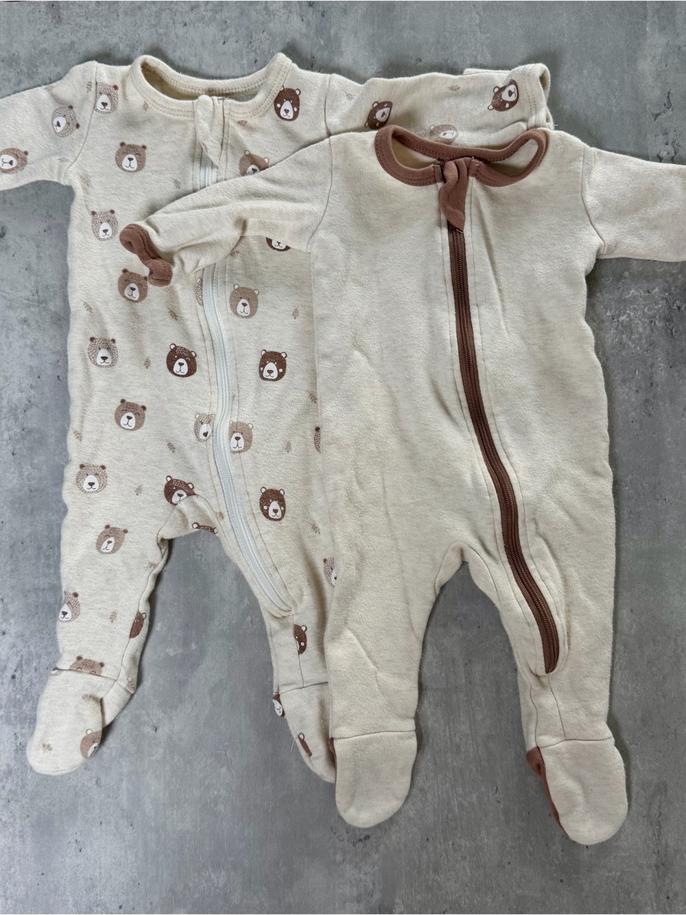 Owlivia Organic Cotton - Cream & Brown Bear Footed One-Piece - 2-Pack (newborn)